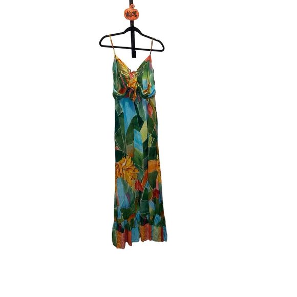 Anthropologie Farm Rio Tie-Waist Printed Dress Multi Palm size M - Picture 3 of 13